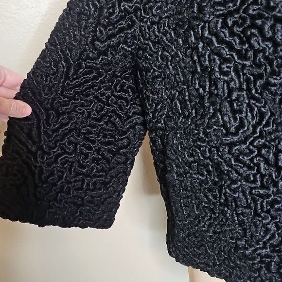 True Vintage Persian Lamb Wool Black Short Coat W Real Fur Collar 1950s 1960s - Picture 4 of 14